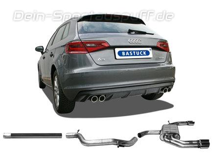 Bastuck Edelstahl Duplex Sportauspuff-Komplettanlage ab Kat Audi A3 8V 3-Tür u. Sportback Diesel je 2x76mm rund eingerollt abgeschrägt