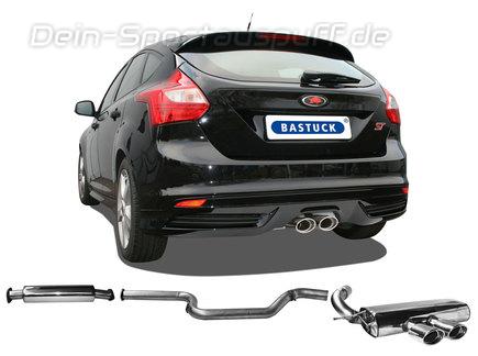 Bastuck Edelstahl Mittig Sportauspuff-Komplettanlage ab Kat Ford Focus 3 ST 2x120x80mm oval eingerollt abgeschrägt