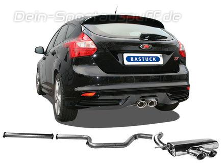 Bastuck Edelstahl Mittig Racing-Komplettanlage ab Kat Ford Focus 3 ST 2x120x80mm oval eingerollt abgeschrägt