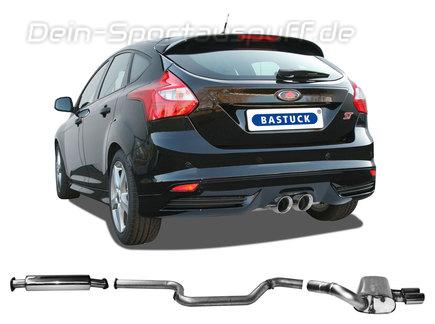 Bastuck Edelstahl Mittig Sportauspuff-Komplettanlage ab Kat Ford Focus 3 ST 2x100mm rund doppelwandig abgeschrägt