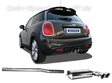 Bastuck Edelstahl Mittig Sportauspuff-Komplettanlage ab Kat Mini Cooper SD F56 3-Tür 2x90mm rund doppelwandig abgeschrägt