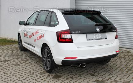 Fox Edelstahl Racing-Komplettanlage ab Kat. Skoda Rapid Spaceback 150x70mm flachoval eingerollt abgeschrägt