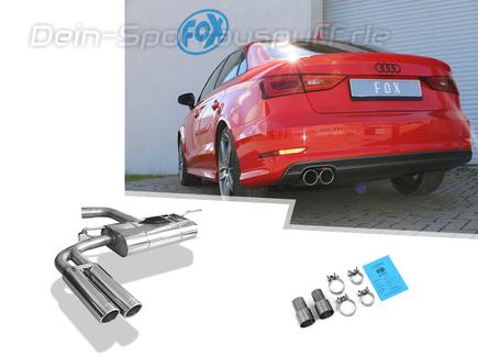 Fox Edelstahl Sportauspuff Audi A3 8V 1.8 TFSI Limousine S-Line 2x80mm rund eingerollt abgeschrägt