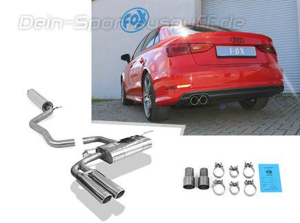 Fox Edelstahl Sportauspuff-Komplettanlage ab Kat Audi A3 8V 1.8 TFSI Limousine S-Line 2x80mm rund eingerollt abgeschrägt