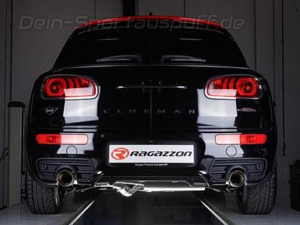 Ragazzon Edelstahl Duplex Racing-Komplettanlage ab Kat mit Klappensteuerung Mini F54 Clubman JCW ALL4 je 102mm rund eingerollt abgeschrägt