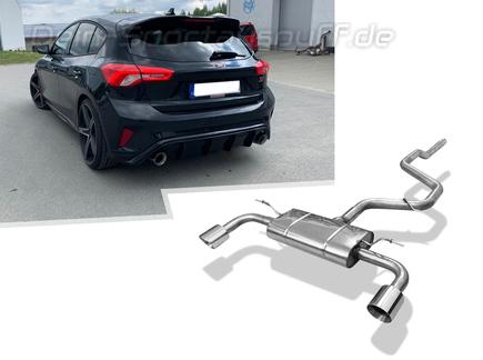 FOX Edelstahl Duplex Sportauspuff-Komplettanlage ab OPF Ford Focus 4 ST für Serien- und Rieger-Heckeinsatz je 100mm rund doppelwandig abgeschrägt