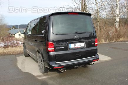 Fox Edelstahl Duplex Racing-Komplettanlage ab Kat VW T5 4motion Caravelle Kombi Multivan je 2x80mm rund eingerollt gerade mit Absorber