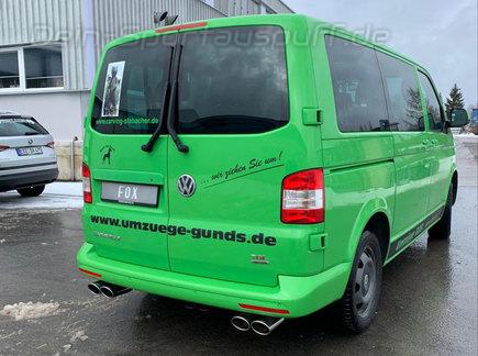 Fox Edelstahl Duplex Racing-Komplettanlage ab Kat VW T5 4motion Caravelle Kombi Multivan je 2x115x85mm oval eingerollt abgeschrägt