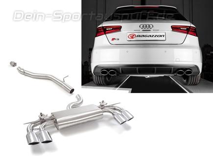 Ragazzon Edelstahl Duplex Racing-Komplettanlage ab Kat mit Klappensteuerung Audi S3 8V inkl. Facelift u. Sportback je 2x108x70mm oval eingerollt abgeschrägt