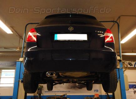 Fox Sportauspuff-Komplettanlage ab Kat Skoda Fabia 5J und NJY 3/5-türig ab 2007 145x65mm trapezförmig eingerollt abgeschrägt