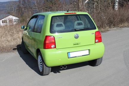 FOX Edelstahl Sportauspuff-Komplettanlage ab Kat VW Lupo 2x76mm rund doppelwandig abgeschrägt