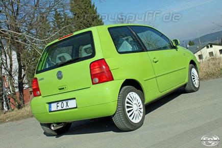 Fox Edelstahl Racing-Komplettanlage ab Kat VW Lupo 1.4l TDI 90mm rund eingerollt gerade mit Absorber