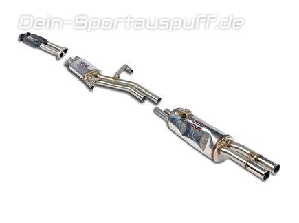 Supersprint Edelstahl Sportauspuff-Komplettanlage BMW 6er E24 (Bj. 1982 - 1987) mit M-Technik Heckschürze und US-Modelle 2x54mm rund eingerollt gerade