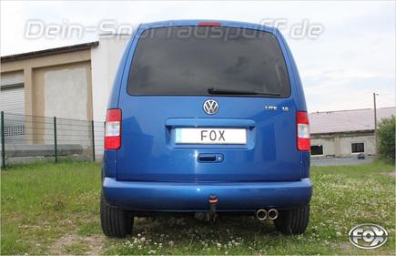 Fox Edelstahl Racing-Komplettanlage ab Kat VW Caddy 3 2x80mm rund eingerollt abgeschrägt mit Absorber