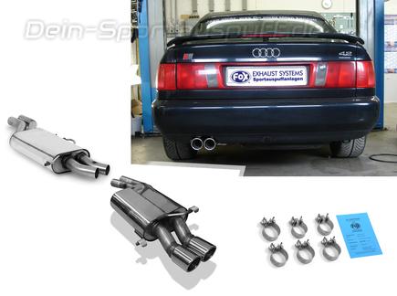 Fox Edelstahl Sportauspuff-Komplettanlage Audi 100, S4, A6 u. S6 quattro Typ C4 2x80mm rund eingerollt abgeschrägt