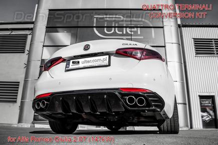Ulter Edelstahl Duplex Sportauspuff inkl. Heckdiffusor mit optionaler Klappensteuerung Alfa Romeo Giulia 2.0l Turbo je 2x80mm rund eingerollt abgeschrägt
