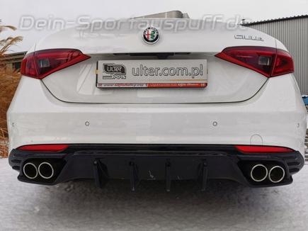 Ulter Edelstahl Duplex Sportauspuff mit optionaler Klappensteuerung inkl. Heckdiffusor Alfa Romeo Giulia 2.0l Turbo je 2x80mm rund eingerollt abgeschrägt