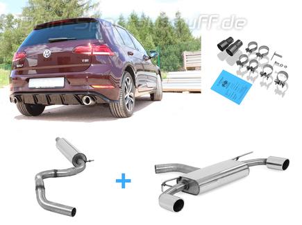 Fox Edelstahl Duplex Sportauspuff-Komplettanlage ab OPF VW Golf 7 Facelift ab Bj.2017 in GTI-Optik je 100mm rund eingerollt abgeschrägt