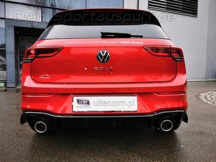Ulter Duplex Edelstahl Sportauspuff VW Golf 8 1.5 TSI (Mod. mit Starrachse) in GTI-Optik inkl. Diffusor je 100mm rund eingerollt abgeschrägt mit Absorber
