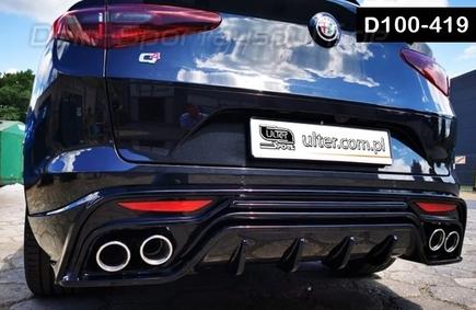 Ulter Edelstahl Duplex Sportauspuff mit optionaler Klappensteuerung + Heckdiffusor Alfa Romeo Stelvio Q4 2.0l Turbo je 2x 90mm rund eingerollt abgeschrägt