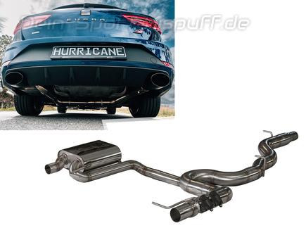 Hurricane V2 Edelstahl Duplex Sportauspuff-Komplettanlage ab Kat mit Klappensteuerung Ø89mm Seat Leon ST Cupra 300 4Drive Typ 5F Bj. 2017-2018 inkl. Endrohrsatz nach Wahl