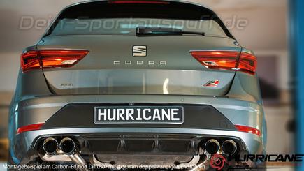 Hurricane V1 Edelstahl Duplex Sportauspuff-Komplettanlage ab OPF mit Klappensteuerung Ø89mm Seat Leon ST Cupra R 300 4Drive Typ 5F Bj. 2018-2020 inkl. Endrohrsatz nach Wahl