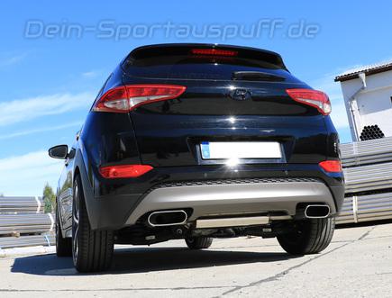 FOX Edelstahl Duplex Racing-Komplettanlage ab OPF Hyundai Tucson 3 Typ TL Frontantrieb je 220x80mm flachoval eingerollt abgeschrägt