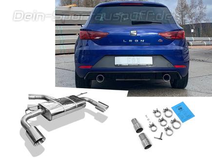 Fox Edelstahl Duplex Sportauspuff Seat Leon 5F Facelift 1.2l 1.4l + 1.6-2.0l TDI (Mod. mit Einzelradaufhängung) je 100mm rund doppelwandig abgeschrägt
