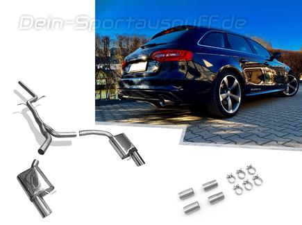 Fox Edelstahl Duplex Racing-Komplettanlage ab Kat Audi A4 B8 8K quattro 2.0l inkl. S-Line je 1x100mm rund doppelwandig abgeschrägt