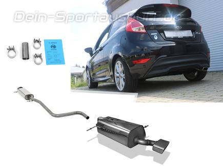 Fox Edelstahl Komplettanlage ab Kat Ford Fiesta MK7 JA8 Red+Black-Edition 1.6 77/88kW ab 2008 145x65mm trapezförmig eingerollt nach unten & seitlich abgeschrägt