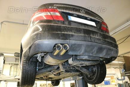 Fox Edelstahl Racing-Komplettanlage ab Kat Mercedes C-Klasse Sportcoupe CL203 2.0l 2.3l 2x76mm rund doppelwandig abgeschrägt mit Absorber