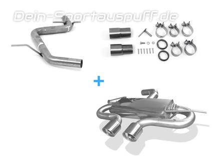 Fox Edelstahl Racing-Komplettanlage ab Kat R32-Design VW Golf 5 2x100mm rund eingerollt abgeschrägt mit Absorber