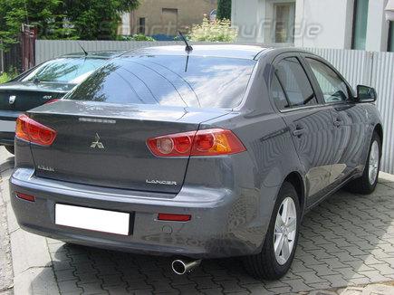 Ulter Edelstahl Sportauspuff Mitsubishi LANCER 8 Lim., Fließheck 2007-2012 90mm rund eingerollt abgeschrägt mit Absorber