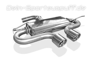 Fox Edelstahl Sportauspuff R32-Design VW Golf 5 TSI 2x100mm rund eingerollt abgeschrägt mit Absorber