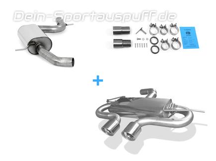 Fox Edelstahl Komplettanlage ab Kat R32-Design VW Golf 5 TSI 2x100mm rund eingerollt abgeschrägt mit Absorber