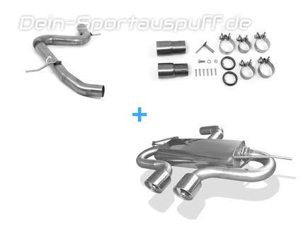 Fox Edelstahl Racing-Komplettanlage ab Kat R32-Design VW Golf 5 TSI 2x100mm rund eingerollt abgeschrägt mit Absorber