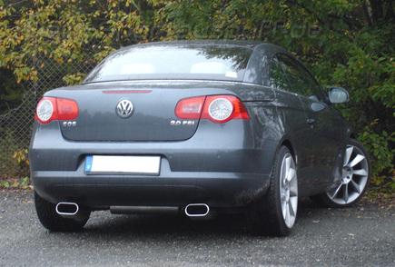 Fox Edelstahl Duplex Sportauspuff VW Eos 2.0 TFSI 160x80mm DTM flachoval eingerollt gerade mit Absorber