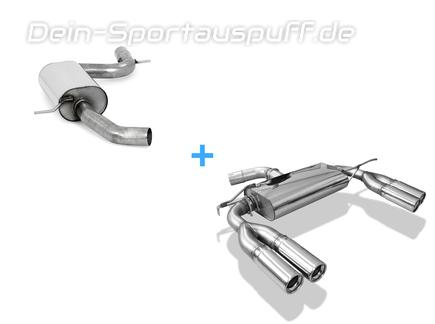 Fox Edelstahl Duplex Sportauspuff-Komplettanlage ab Kat VW Eos 1.4l TSI 2.0l TDI (Ø70mm-System) 2x80mm rund eingerollt gerade mit Absorber