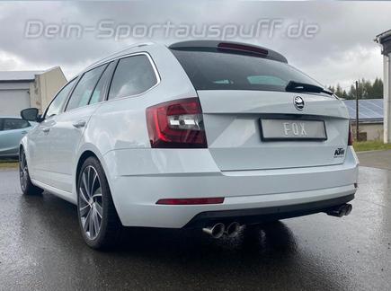 Fox Edelstahl Duplex Racing-Komplettanlage ab Kat Skoda Octavia 2.0l TSI Typ 5E Limo u. Combi je 2x76mm rund doppelwandig abgeschrägt