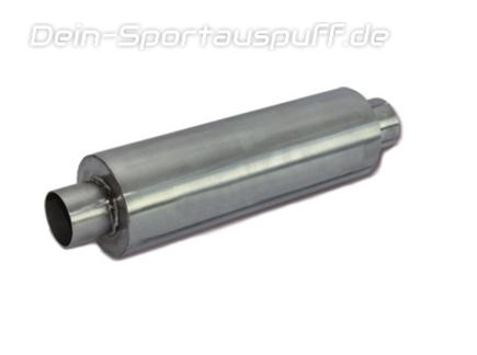 HJS Edelstahl Universal Schalldämpfer rund 125mm einflutig mit Anschlussrohr Länge 450mm Eingang innen geweitet 70mm/ Ausgang außen 70mm