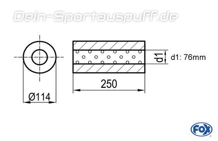 Fox Edelstahl Universal Schalldämpfer rund 114mm einflutig Länge 250mm Eingang/Ausgang 76mm/76mm
