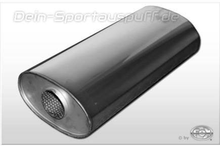 Fox Edelstahl Universal Auspuff oval 204x117mm zweiflutig mit Y-Aufbau Länge 420mm Eingang/Ausgang 1x70mm/2x63,5mm