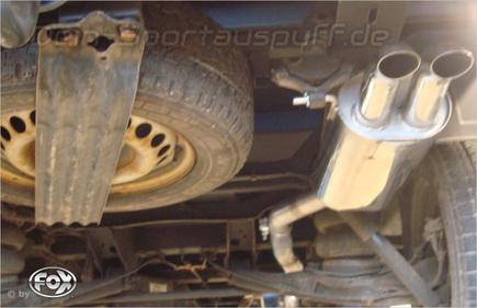 Fox Edelstahl Sportauspuff-Komplettanlage ab Kat VW T5 Pritsche Doka Fahrgestell 2x63mm Dieseloptik scharf 80° nach unten gebogen