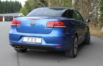 Fox Edelstahl Sportauspuff-Komplettanlage ab Kat VW Eos Facelift 1.4l TSI 2.0l TDI ab 2011 2x80mm rund eingerollt abgeschrägt