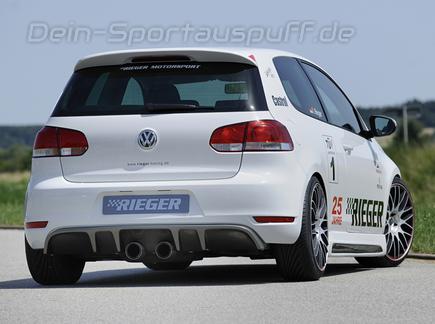 Rieger Heckdiffusor mit 2 Doppelfinnen in ABS/schwarz matt Ausschnitt Mittig (R-Look) VW Golf 6 inkl. GTI, GTD