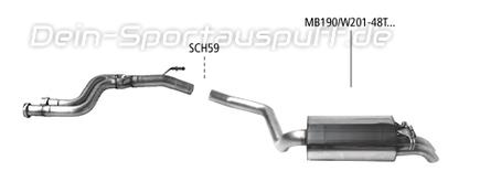 Bastuck Edelstahl Racing-Komplettanlage Mercedes-Benz 190 Typ W201 2.5l 16V (Mod. mit Kat) 2x48mm rund Dieseloptik nach unten gebogen