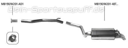 Bastuck Edelstahl Racing-Komplettanlage Mercedes-Benz 190 Typ W201 2.5 TD 2x48mm rund Dieseloptik nach unten gebogen