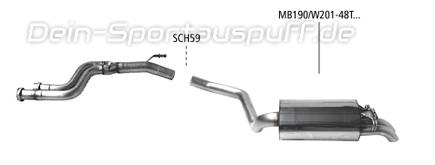 Bastuck Edelstahl Racing-Komplettanlage Mercedes-Benz 190 Typ W201 2.0l 2.3l 8V (Mod. mit Kat) 2x48mm rund Dieseloptik nach unten gebogen