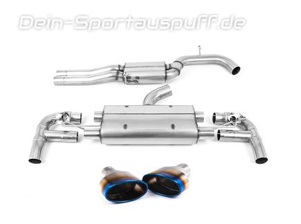 Milltek Edelstahl Duplex Sportauspuff-Komplettanlage ab Kat Ø80mm-System Audi RS3 8V Sportback Facelift Bj.2017-2018 je 170x107mm oval eingerollt abgeschrägt Titan burned