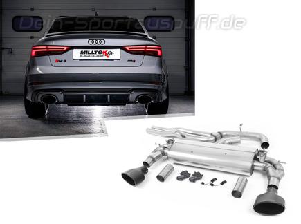 Milltek Edelstahl Duplex Sportauspuff-Komplettanlage ab Kat Ø76mm-System Audi RS3 8V Limousine Bj.2017-2018 je 170x107mm oval eingerollt abgeschrägt in schwarz